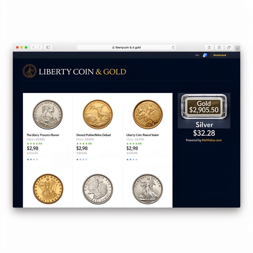 MeltValue gold and silver price widget embedded on a coin shop website sidebar